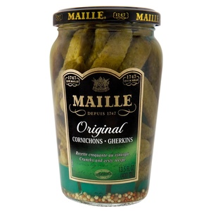 image:imageMaille Pickles Cornichons Original Pack of 12 The perfect cornichon for garnishing a gourmet sandwich or snacking Product of France 135 oz135 Ounce Pack of 12